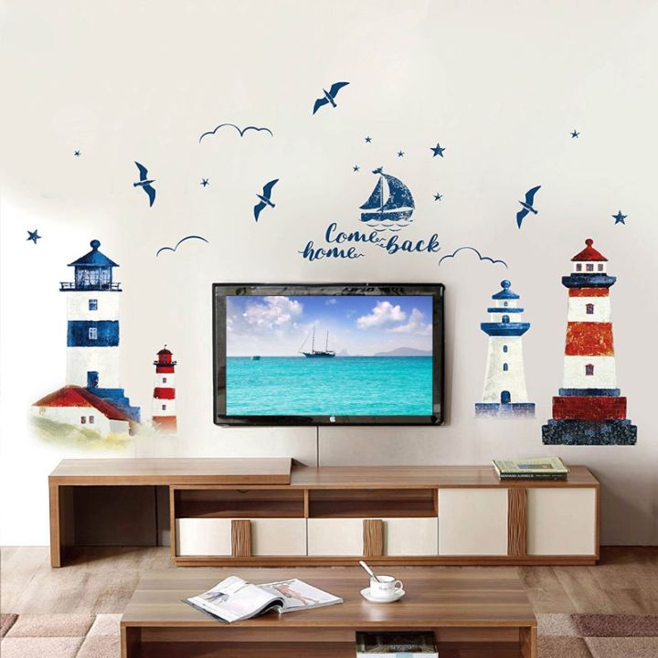 sea-sailboat-lighthouse-wall-stickers-background-decoration-bedroom-living-room-tv-sofa-mural-wallpaper-art-decals-sticker-tapestries-hangings