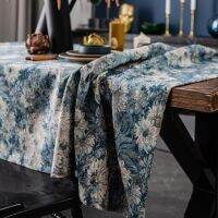 Thick Blue Oil- Print Pattern Table Cloth Retro Flower For Banquet Party Coffee Tea Dining Table Cover Rectangular Mantel Mesa