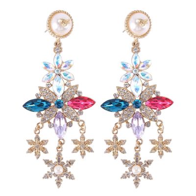 Elegant Crystal Waterdrop Dangle Earrings for Women Snowfale Flower Party Long Pendientes Jewelry Gifts