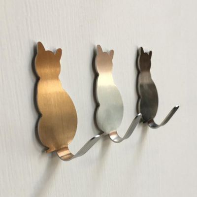 【YF】 2Pcs Self Adhesive Hooks Cat Pattern Storage Holder For Bathroom Kitchen Hanger Stick On Wall Hanging Door Clothes Towel Racks