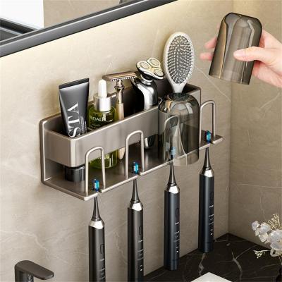 Bathroom Supplies Mouthwash Cup Shelf Wall-mounted Punch-free Electric Toothbrush Shelf 1 Pcs Non-perforated Storage Rack Toilet Bathroom Counter Stor