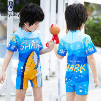 Summer Boys One-piece Swimsuit Cartoon Shark Printing Sunscreen Quick Dry Boxer Swimwear【fast】