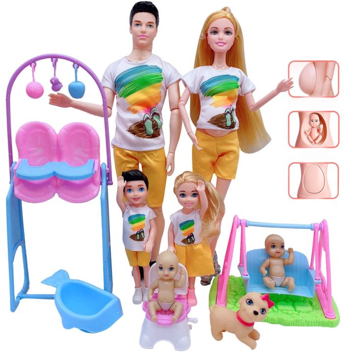 ชุดของเล่นคู่รักสำหรับครอบครัว5ชิ้น-ล็อตคุณแม่ตั้งครรภ์เตียง-stroller-boneka-เด็กทารกเคนของเล่นเด็กของขวัญสำหรับเด็กผู้หญิง