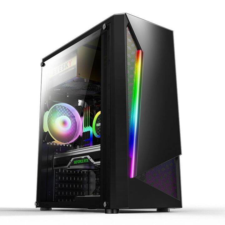 PC Case SYCAT 03 White PC Case with RGB Light Mid Tower Tempered Glass ...