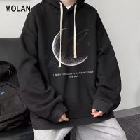 MOLAN เสื้อสเวตเตอร์แขนยาวสวมหัวผู้ชายเสื้อสเวตเตอร์สำหรับผู้ชาย,เสื้อสวมศีรษะพิมพ์ลายทรงหลวมเสื้อกันหนาวมีฮู้ด