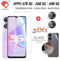 (3 in 1)ฟิล์มกระจก For OPPO A78 5G/OPPO A58 5G/OPPO A98 5G ฟิล์มกระจกนิรภัย Tempered Glass ฟิล์มกระจกกันรอยกล้องหลัง+เลนส์กล้องถ่ายรูปฟิล์ม + 3D คาร์บอนไฟเบอร์ด้านหลังฟ