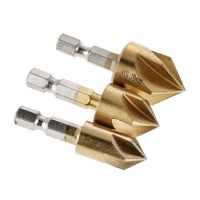 【❉HOT SALE❉】 hqdeeq 3Pc 5 Flute Chamfer Debur ทนทาน Countersink 1/4 Hss ก้านหกเหลี่ยมไม้ลบมุมคัตเตอร์ขูดเจาะซิงค์เคาน์เตอร์เครื่องมือบิต