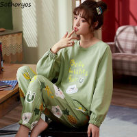 Pajama Sets Women Plus Size 5XL Baggy Kawaii Long Sleeves Cartoon Printed Pants Cotton Soft Cozy Daily Casual Home Sleepwear New