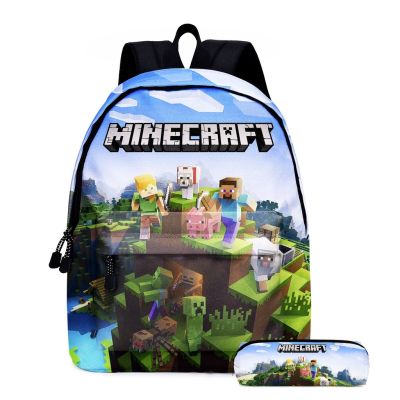 TOP⊙ Minecraft ROBLOX กระเป๋าเป้สะพายหลัง ลายการ์ตูนน่ารัก สองชิ้น สําหรับเด็กนักเรียนประถม