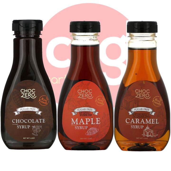 ChocZero Chocolate Syrup Maple Syrup Caramel Syrup Sugar Free 12oz Keto