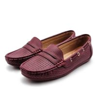 รองเท้าส้นเตี้ยทรงสลิปออน Boat Loafers สำหรับผู้หญิง POLO HILL PWZ-0B-188 (สีดำ/ สีแดง)