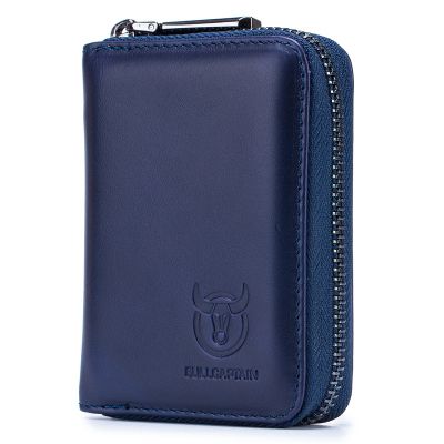 BULLCAPTAIN Leather Men Wallet Card Pack Zipper Card Case Holder Credit Card Bag Short Coin Purse