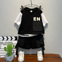 Childrens Clothing Summer Boys Overall Suit 2023 New Korean Style Casual Short-Sleeved Two-Piece Suit Fashionable Handsome Baby Clothes