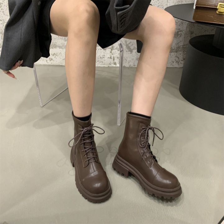 ฤดูใบไม้ร่วงหนัง-pu-รองเท้ามาร์ตินของผู้หญิงความสูงหนาแต่เพียงผู้เดียวรองเท้าแฟชั่นรองเท้าส้นหนาเกาหลี