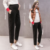 2022 Spring Pregnant Women Corduroy Pants Solid Color High Waist Maternity Straight Canister With Pockets Pregnancy Trousers