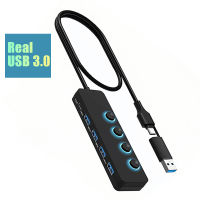 Real USB 3 0 Type C Multi Port Hub Splitter พร้อมสวิตช์แยก4พอร์ตแท่นชาร์จ USB Extension สำหรับ Air แล็ปท็อป