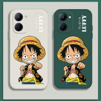 For Realme C33 Case Cartoon Luffy Square Original Liquid Soft Silicone Cover Camera Protection Shockproof Cases Back Cover