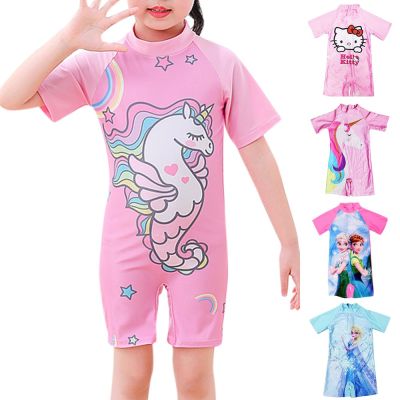 Deborah456 Children Girls Swimwear Cartoon Short Sleeve Casual Unicorn F rozen Baju R enang