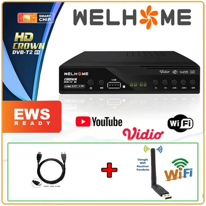 Set Top Box Tv Digital Welhome DVB T2 EWS UHF HD Dongle dan hdmi
