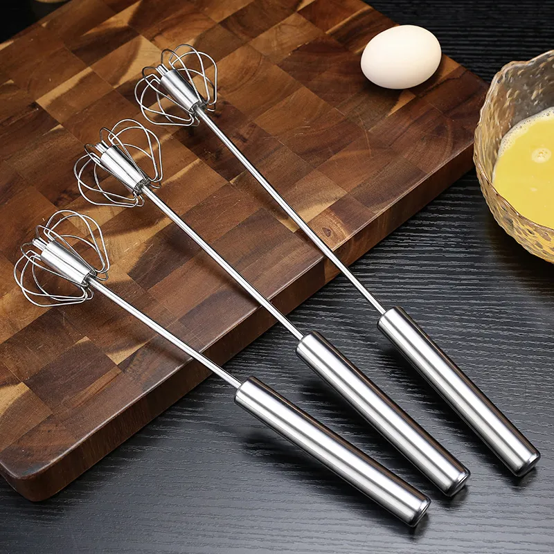 1PC Egg Beater Hand Pressure Semi-automatic Egg Beater Stainless Steel  Kitchen Accessories Tools Self Turning Cream Utensils Whisk Manual Mixer  Size: S/M/L