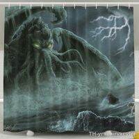【hot】✢卐✸  Cthulhu Shower Curtain Kraken Tentacles Sailboat Fantasy Artwork Set