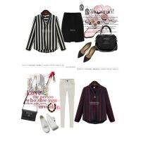 ชุดผู้หญิง แฟชั่นเกาหลี เสื้อผ้าหญิง 9001# Europe station early spring new temperament striped Star Street to shoot