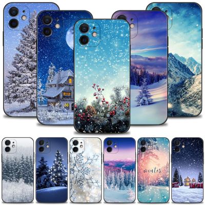 [สินค้าใหม่ในสต็อก] ฤดูหนาวหิมะสุขสันต์วันคริสต์มาสกรณีโทรศัพท์สำหรับ iPhone 14 13 12 11 Pro Max 13มินิ XS XR X 8 7 6วินาที6บวกสีดำปกซิลิโคนเชลล์