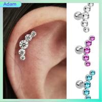 ADAM 1Pcs พังค์ร็อก สแตนเลสบาร์ คริสตัล เจมส์ โอปอล กระดูกอ่อน Helix Tragus เครื่องประดับร่างกาย เจาะหู ต่างหูสตั๊ด