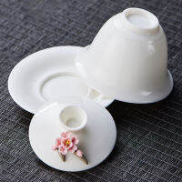 คุณภาพสูงสีขาว Porcelain Gaiwan Hand-Pinching ดอกไม้สามพรสวรรค์ฝาครอบชามถ้วยชาชุดผู้หญิง Kung Fu ชุดกาน้ำชาของขวัญ