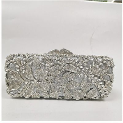 XIYUAN Silver Hollow Flower Woman Diamond Handbag Birthday Gift Party Toted Clutch Purse Crystal Wedding Bridal Prom Evening Bag Cable Management