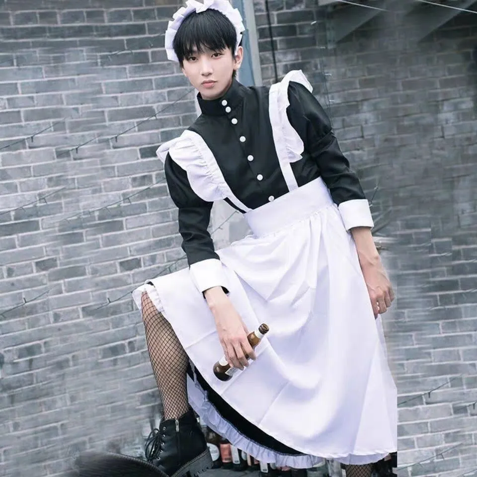 Maid Outfit Men Wear Cosplay Cute Japanese Lolita Dress Anime Maid Outfit  Loli Black Maid Dress Outfit Lolita Kawaii Gothic 