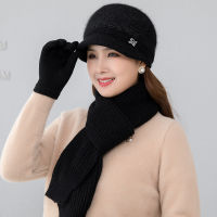 New Women Casual Winter Hat With Brim Outdoor Keep Warm Suit Hat Scarf And Gloves Set For Female Street Thick Knitted Bucket Hat