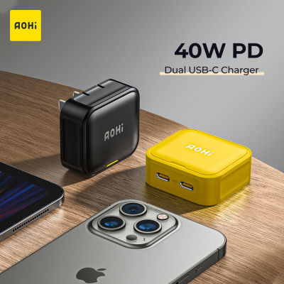 AOHI Magcube 40วัตต์ USB C ชาร์จอย่างรวดเร็วชาร์จพับชาร์จแบบ Dual Type C พอร์ต PPS PD ค่าใช้จ่ายได้อย่างรวดเร็วสำหรับ 14 13 Pro Max Mac