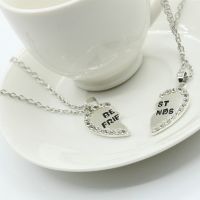 Uni 2 Pcs BFF Necklace Women Crystal Heart Pendant Best Friend Letter Necklace Fashion Couple Necklace Men Friendship Jewelry