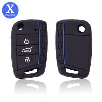 Xinyuexin Car Silicone rubber Key Case For VW Polo Tiguan Golf 7 2015 2016 2017 2018 2019 2020 Key Cover Key Fob Shell Protector Key Chains