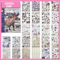 SQXRCH SHOP 24Sheets กระดาษ Washi สติกเกอร์ติดผนัง หลากสี สติกเกอร์ Washi อุปกรณ์สมุดติดรูป สติ๊กเกอร์วินเทจ ดีไอวาย