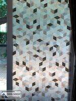 Size 90cmx100cm :PVC สุญญากาศติดกระจก "Brown Cube Shape with Marble" (สั่งมากกว่า 1m ตัดต่อเนื่องให้)