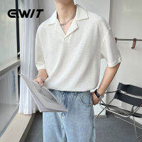 GWIT เสื้อยืดลำลองสำหรับบุรุษ เสื้อฮาวายชาย เวอร์ชั่นภาษาเกาหลี เสื้อไหล่ตก แขนสั้น ความหลวม เสื้อยืดธรรมดา วูฟเกอร์ ปลอกคอคิวบา GIT135