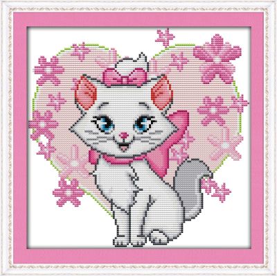 【CC】 Pink cat(8) cross stitch kit cartoon 14ct 11ct count print stitches embroidery handmade needlework plus