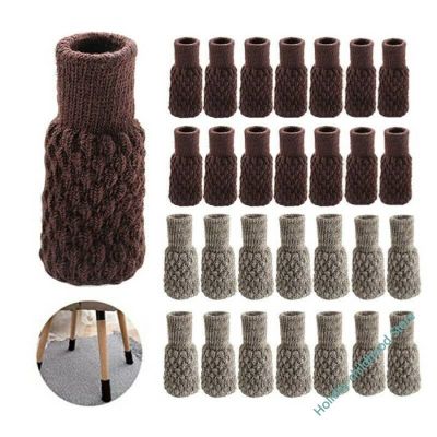 ♂○ 24pc Chair Leg Sock with Felt Pad Knitted Furniture Sock Cover Anti-Slip Table Feet Cap Hardwood Floor Protector for Dinner Room