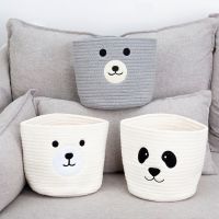 Cute Cartoon White Bear Grizzly Panda Organizers Storage Woven Cotton Baskets Desktop Toy Box Organizer For Bedroom Living Room