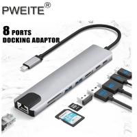 USB C Hub Ethernet USB C 4K HDMI Adapter 8 IN1 Multiport Type C Adapter for MacBook iPad Pro Dell Hp Lenovo Nintendo Switch USB Hubs