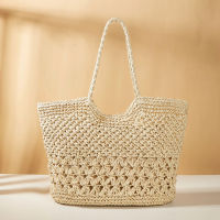 Casual Hollow ความจุขนาดใหญ่ Straw Tote กระเป๋ากระดาษทอผู้หญิงไหล่กระเป๋า Handmade Summer Beach กระเป๋าถือ id Big Bali Bag