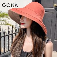 Topi Bucket สำหรับผู้หญิงหมวกแก็ปหมวก COKK Hat ผู้หญิงหมวกสำหรับหน้าร้อน Topi Bucket S มีสองด้านหมวกชาวประมงหญิงป้องกันแสงแดดกันลมหมวกชายหาดพับได้ Gorros