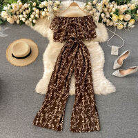 Korean Women Chiffon Summer Strapless Floral Chiffon Wide Leg Rompers Jumpsuits Ready Stock New