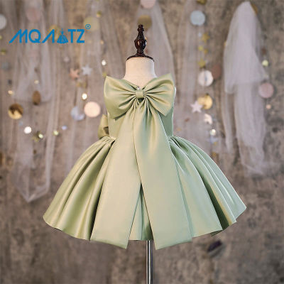 MQATZ Pageant Child Ceremony Baptism 1 Year Birthday Dress For Baby Girl Solid Princess Party Dress Big Bow 2-10 Years L2009