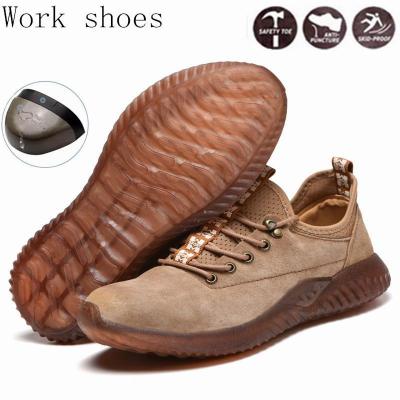 ความปลอดภัยรองเท้าผู้ชายรองเท้าทำงานรองเท้าผู้ชายรองเท้าหนังเหล็กรองเท้าสบาย Breathable ตาข่ายความปลอดภัยรองเท้าทำงาน
