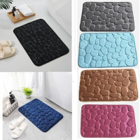 3D Cobblestone พรมปูพื้นเมมโมรี่โฟมพรมน้ำ Coral Velvet Super Non Slip Rapid Water Embossed Absorbent Bath Mats