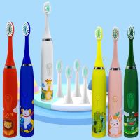 ﺴ Children Sonic Electric Toothbrush Cartoon Pattern USB Smart Kids Tooth Brush 6 Replacement Brush Heads Oral Care Cleaning Tool