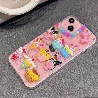 【เคสโทรศัพท์ฉีฉี】เคสโทรศัพท์ไอศกรีม Sanrio 3D Hello Kitty Cinnamoroll Kuromi เคสโทรศัพท์แบบใสสำหรับ IPhone 14 13 12 11 Pro Max ของขวัญฝาหลังกันตก